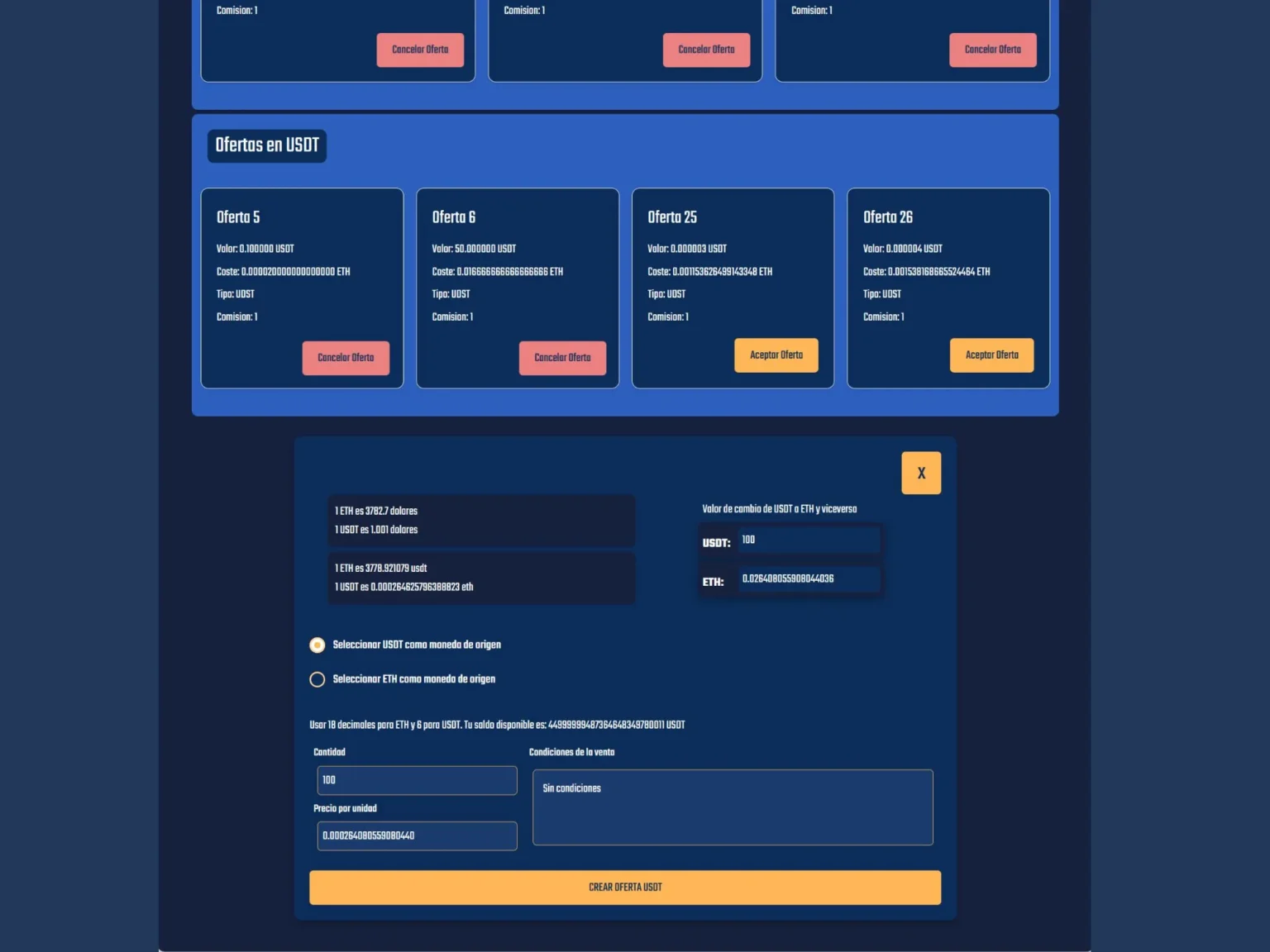 Imagen de detalle de una dapp de intercambio de criptomonedas
