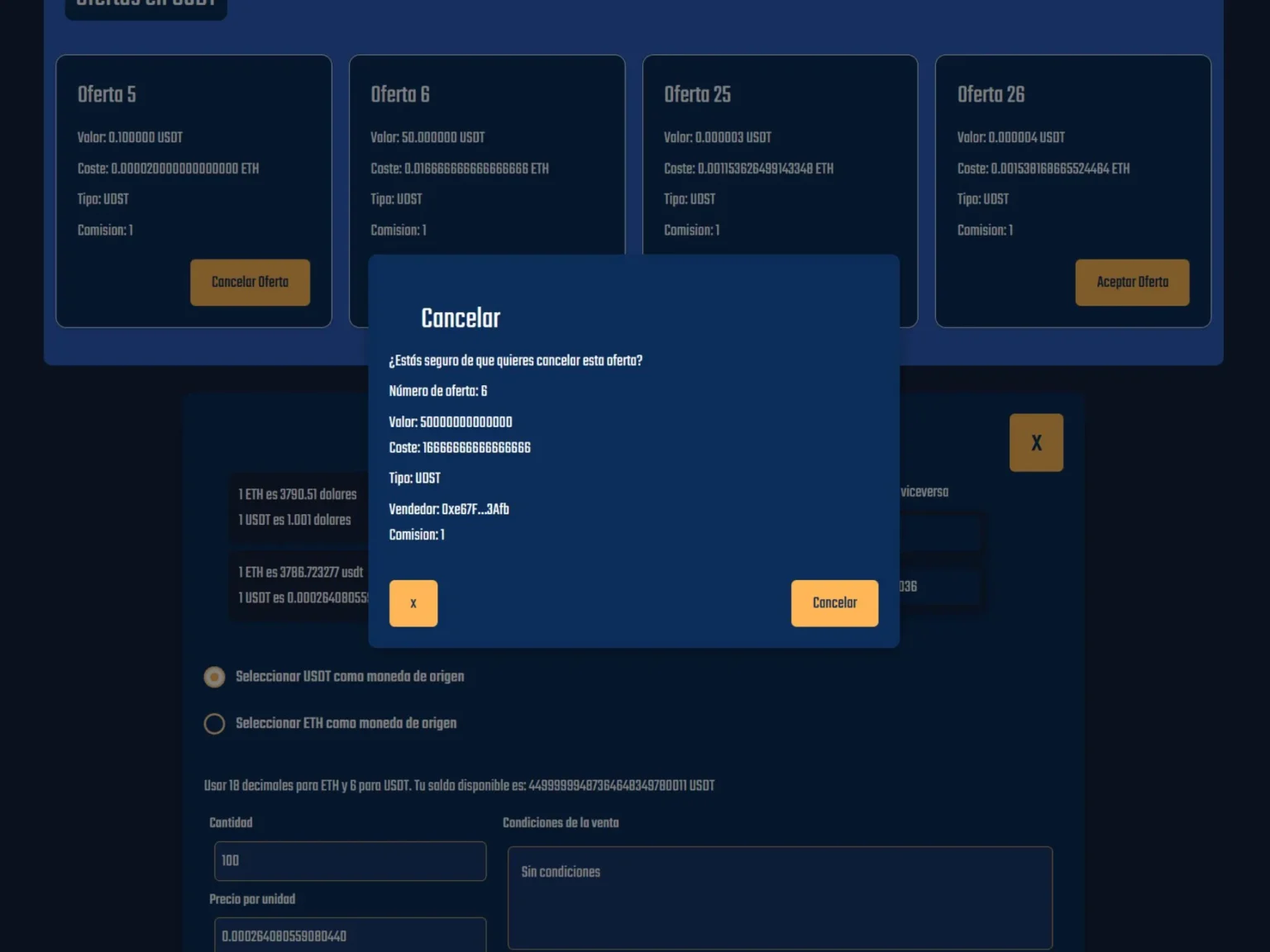 Imagen de detalle de una dapp de intercambio de criptomonedas