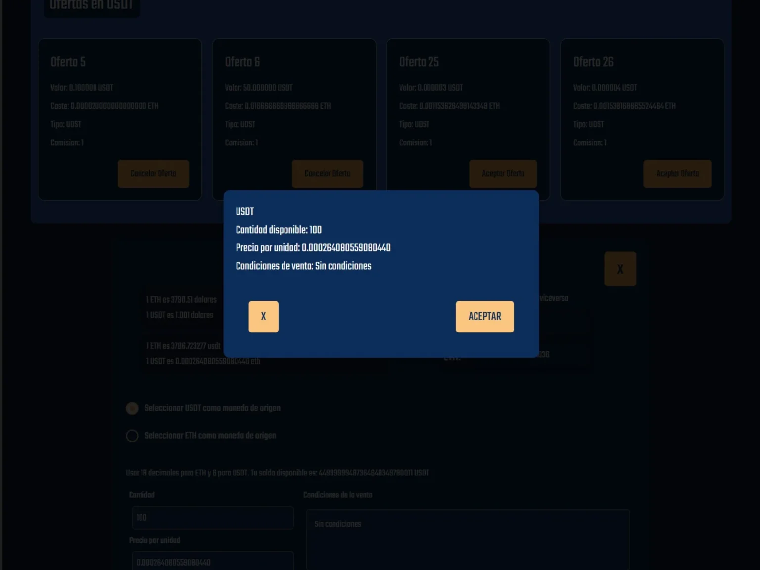 Imagen de detalle de una dapp de intercambio de criptomonedas