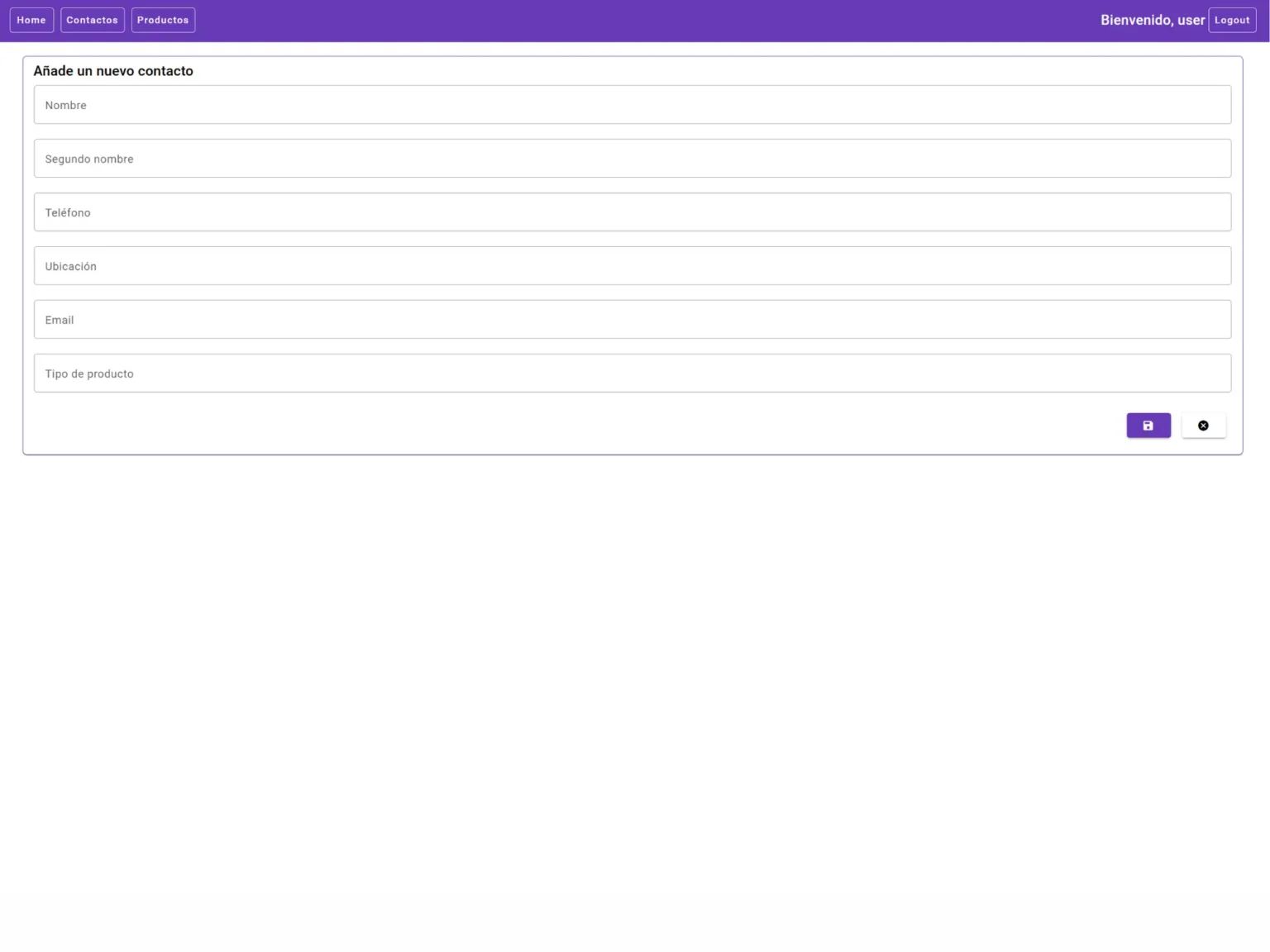 Imagen de la página de añadir un nuevo producto de una aplicación para gestión de una tienda o almacén