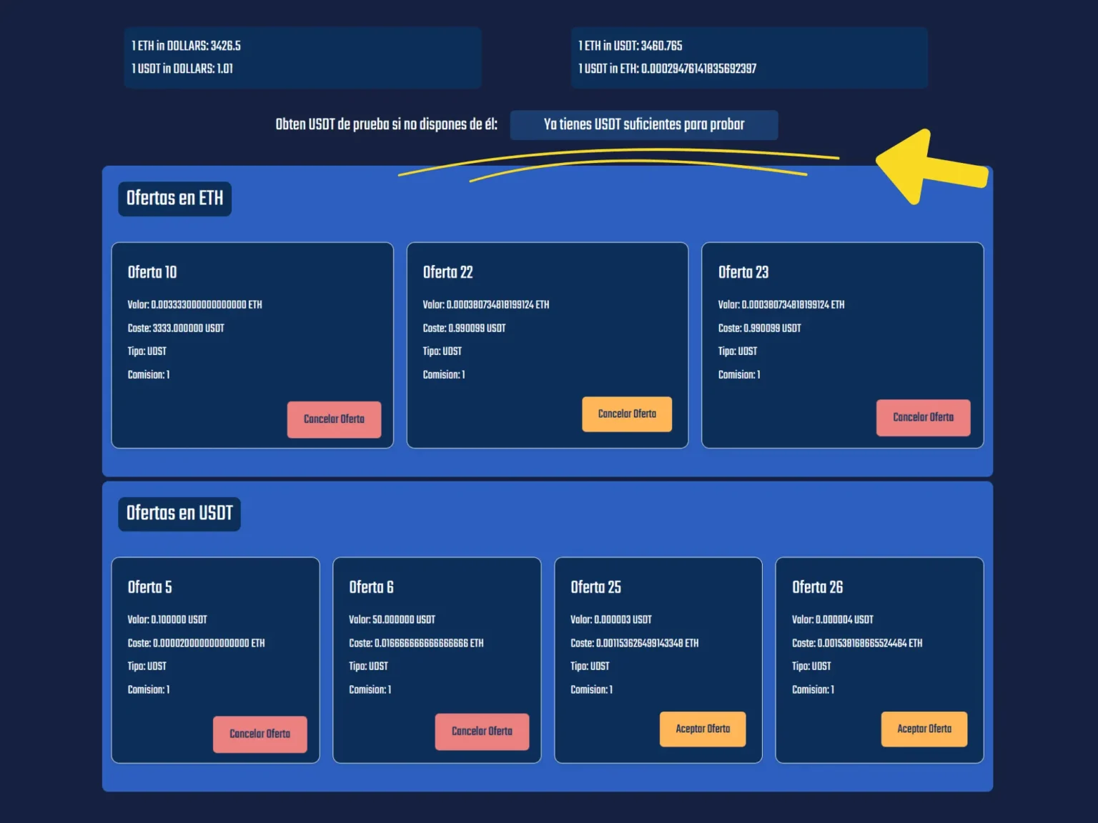 Hay un botón para obtener token simulados si no se poseen ya.